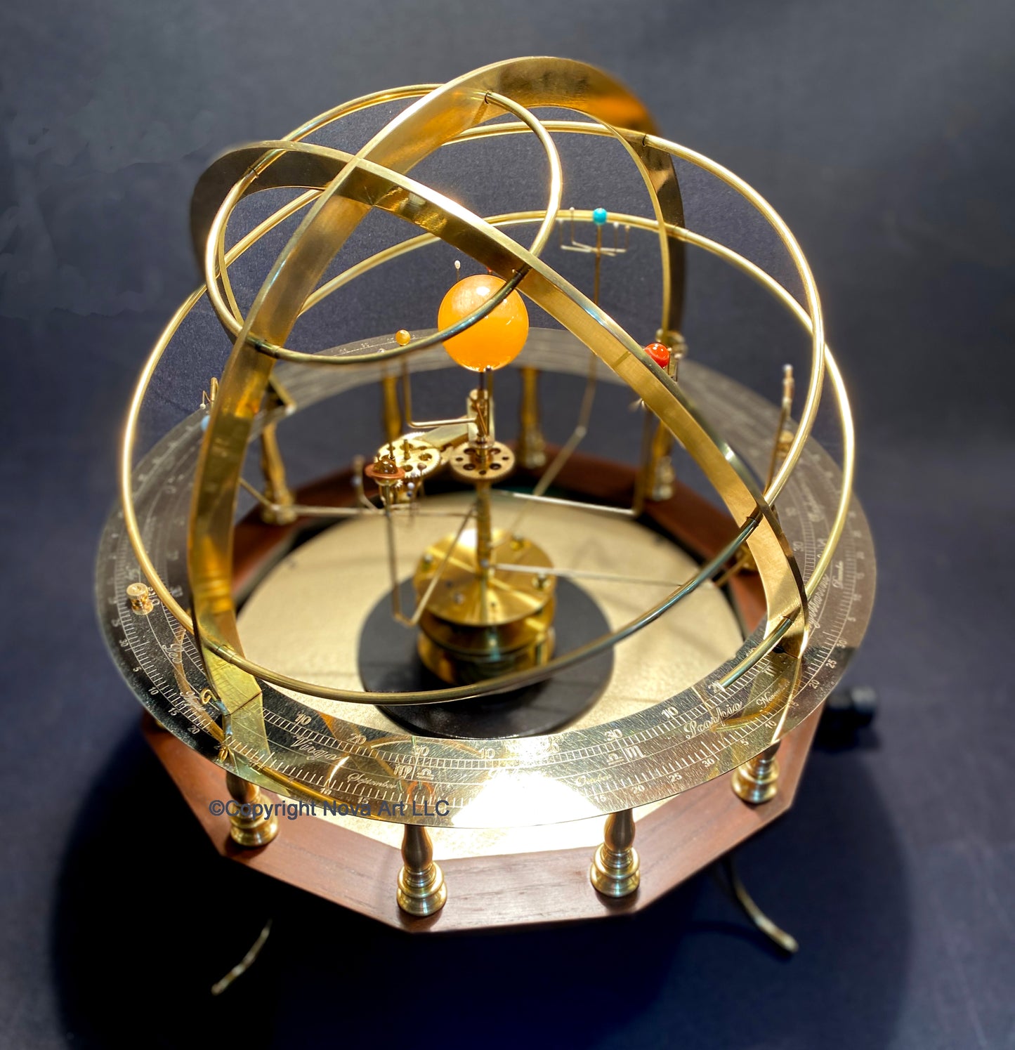 Baby grand Orrery with half armillary and walnut