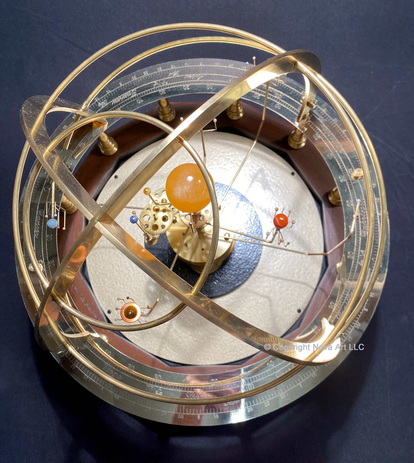 Baby Grand Orrery with low profile and half armillary sphere