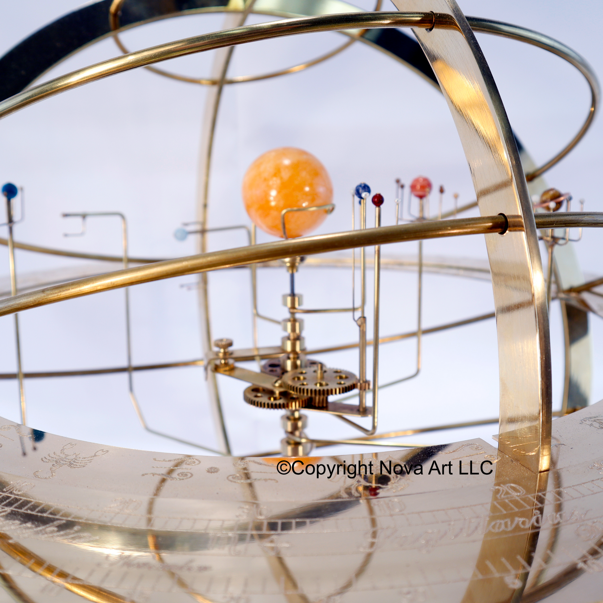 Close up of semi-precious stone planets on Tower Orrery
