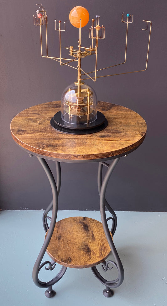 Solar Powered Pedestal Orrery : Deluxe Wanderers Orrery mounted in Side Table