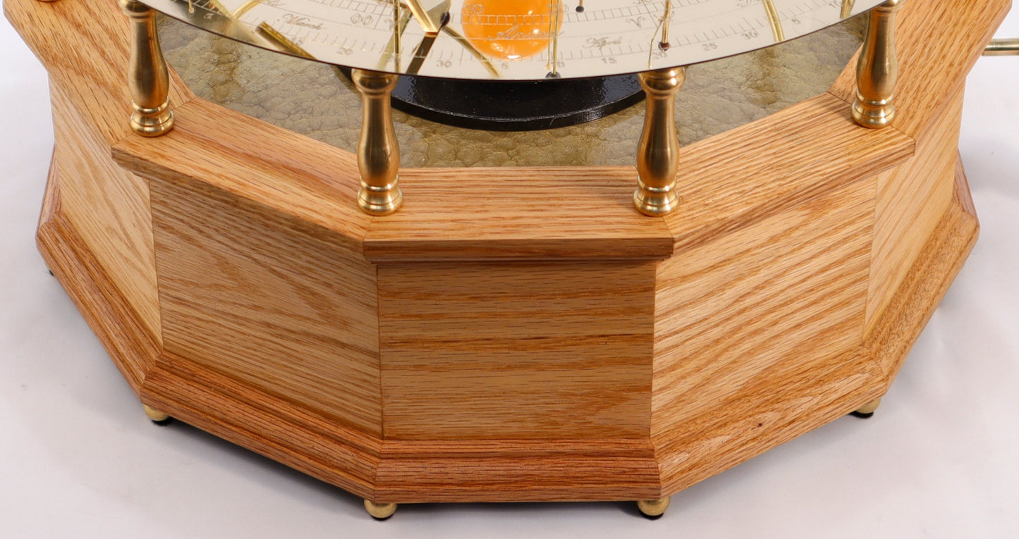 Close up photograph of Natural Oak hardwood base of Grand Orrery from Science Art