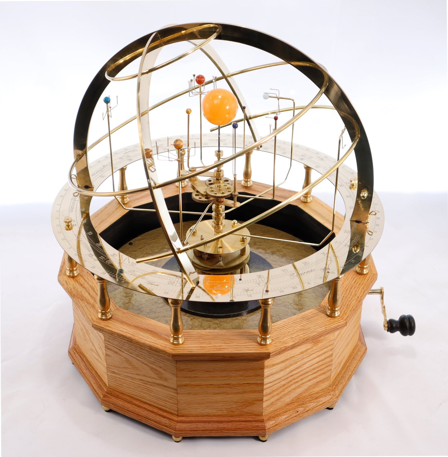 Grand Orrery in Natural Oak and Stone with Crank from Science Art
